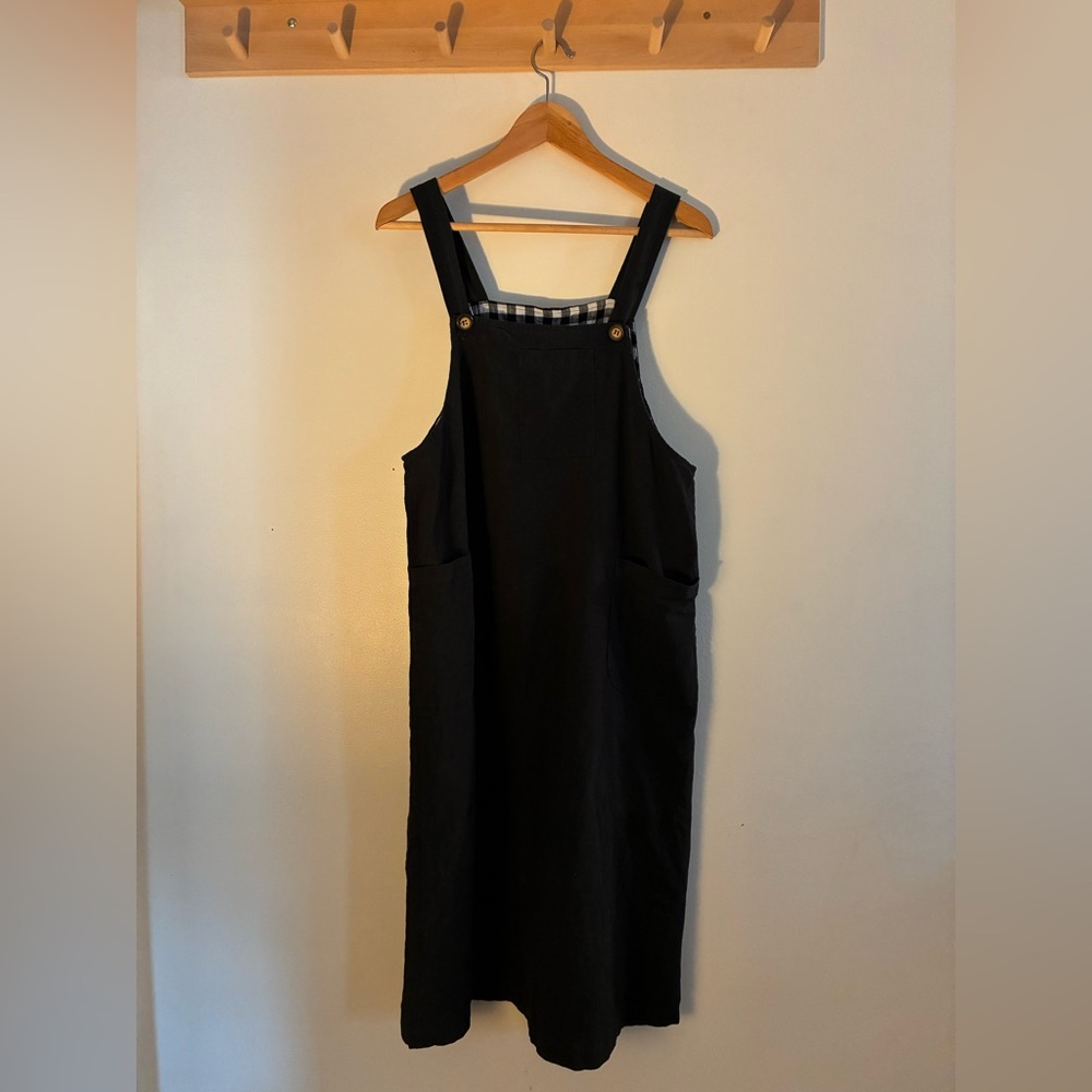 Dazy Black cotton Apron Dress with Front Pockets